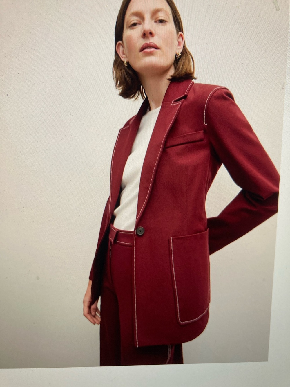 MM Lafleur Berry Jam Single-Button Grenville Jacket with Contrast Topstitch
